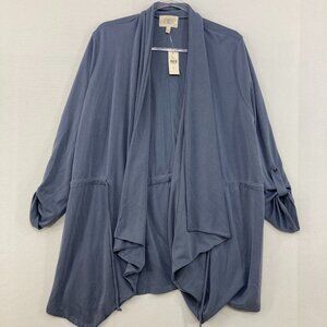 New Ella Mara Anthropologie Large Blue Gray Draped Knit Cardigan Chic Elegant